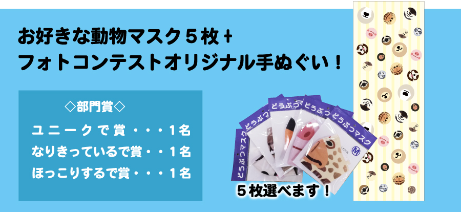 素敵な景品　動物マスク５枚+オリジナル手ぬぐい
