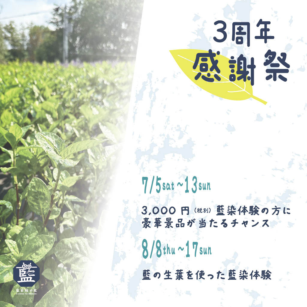 【イベント情報】藍染結の杜が2025年7月7日に開館3周年を迎えます